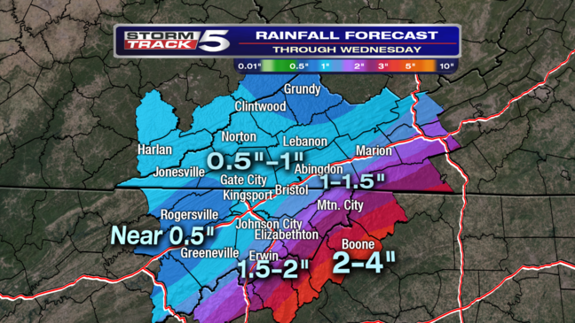 Rainfall forecast through Wednesday (4/25)
